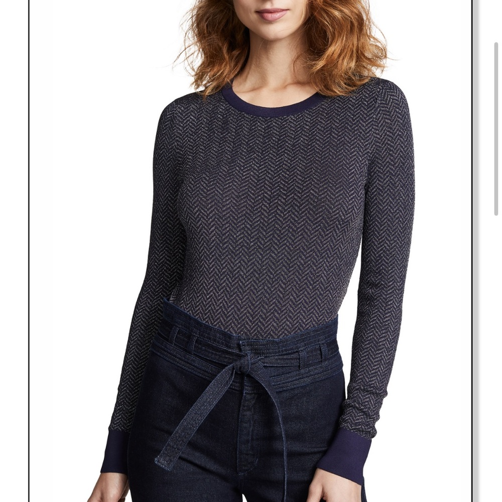 Club Monaco Fiela Metallic Herringbone Sweater In Navy Mix/Bleu Marine NWT XS
